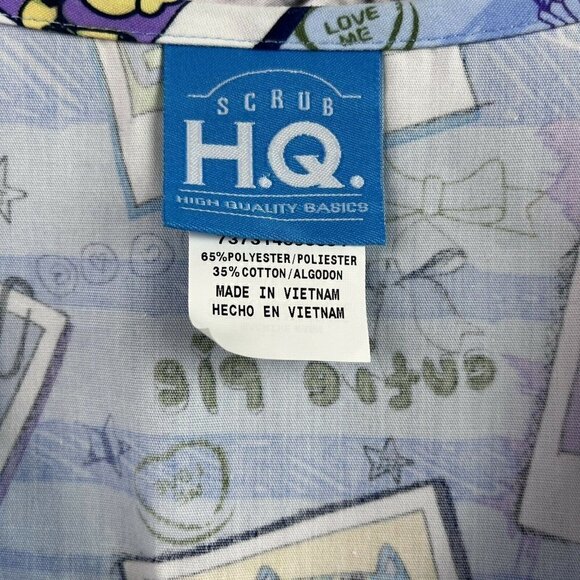 HQ V Neck Scrub Top Cat Dog All Over Print Womens Medium Vet Medical - Picture 6 of 7